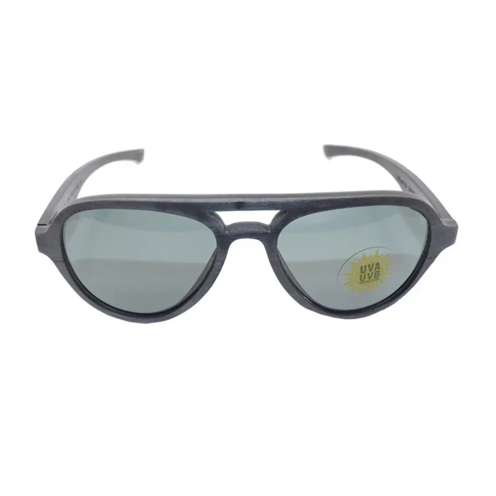 Wood& Black Aviator Wood-Frame Full Rim Sunglasses