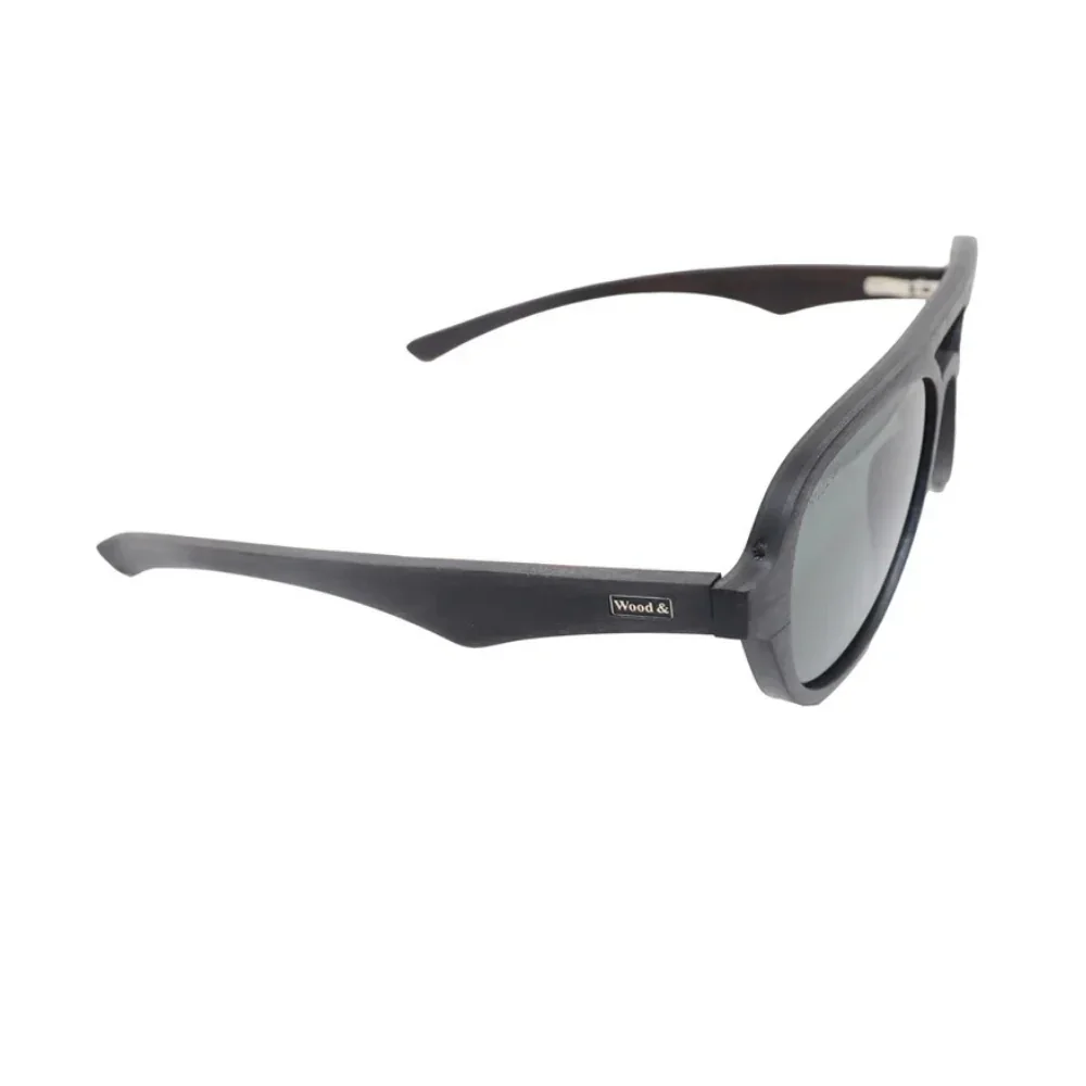 Wood& Black Aviator Wood-Frame Full Rim Sunglasses - Image 2