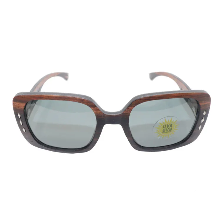 Wood& Brown Cat-Eye Wood-Frame Full Rim Sunglasses