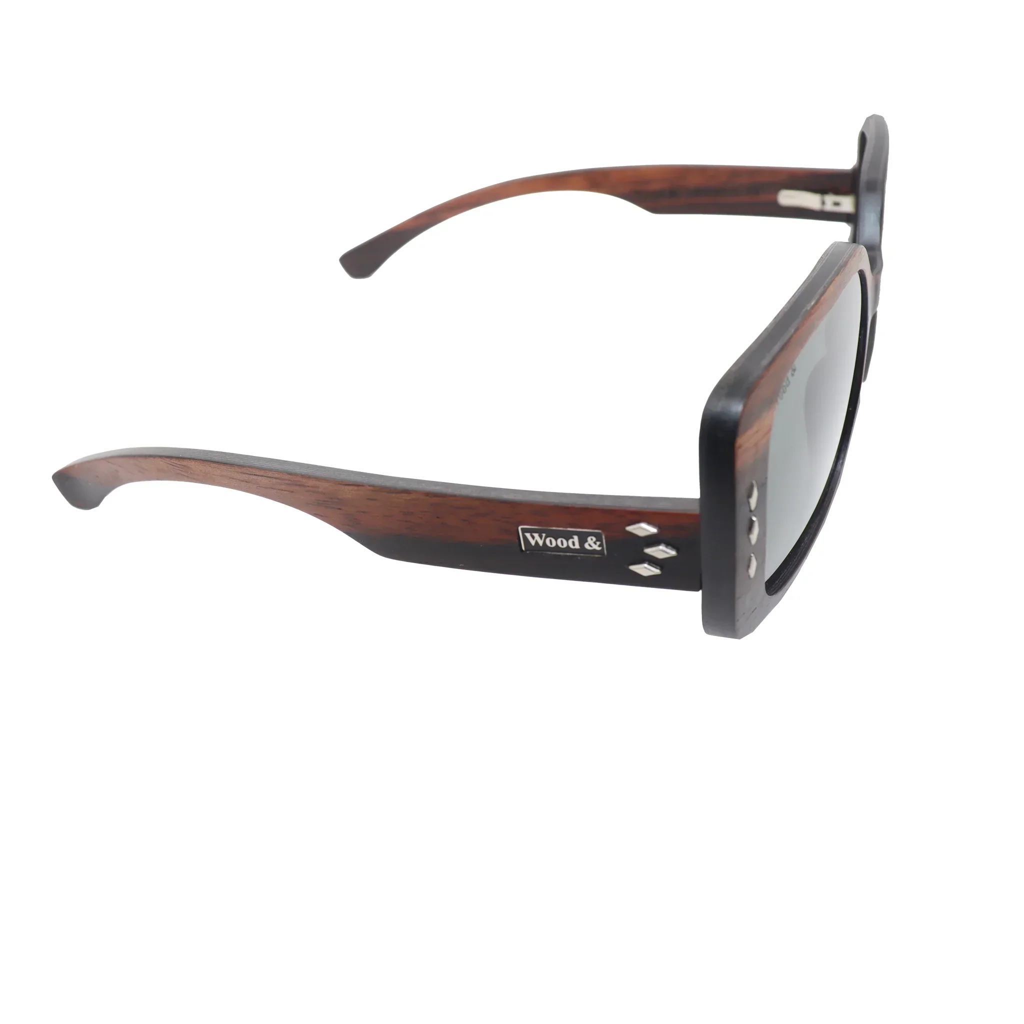 Wood& Brown Cat-Eye Wood-Frame Full Rim Sunglasses - Image 2