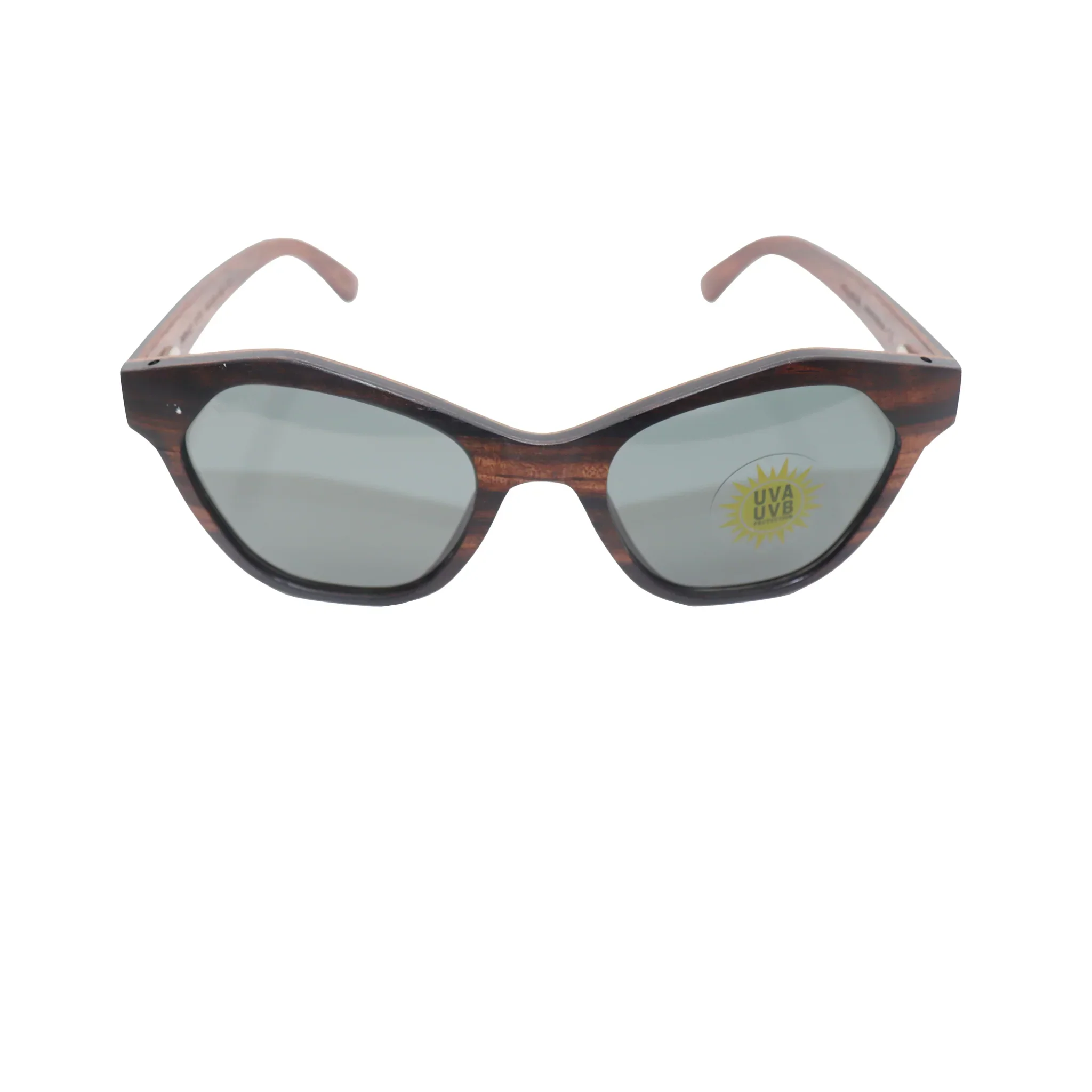 Wood& Brown Cat-Eye Wood-Frame Full Rim Sunglasses