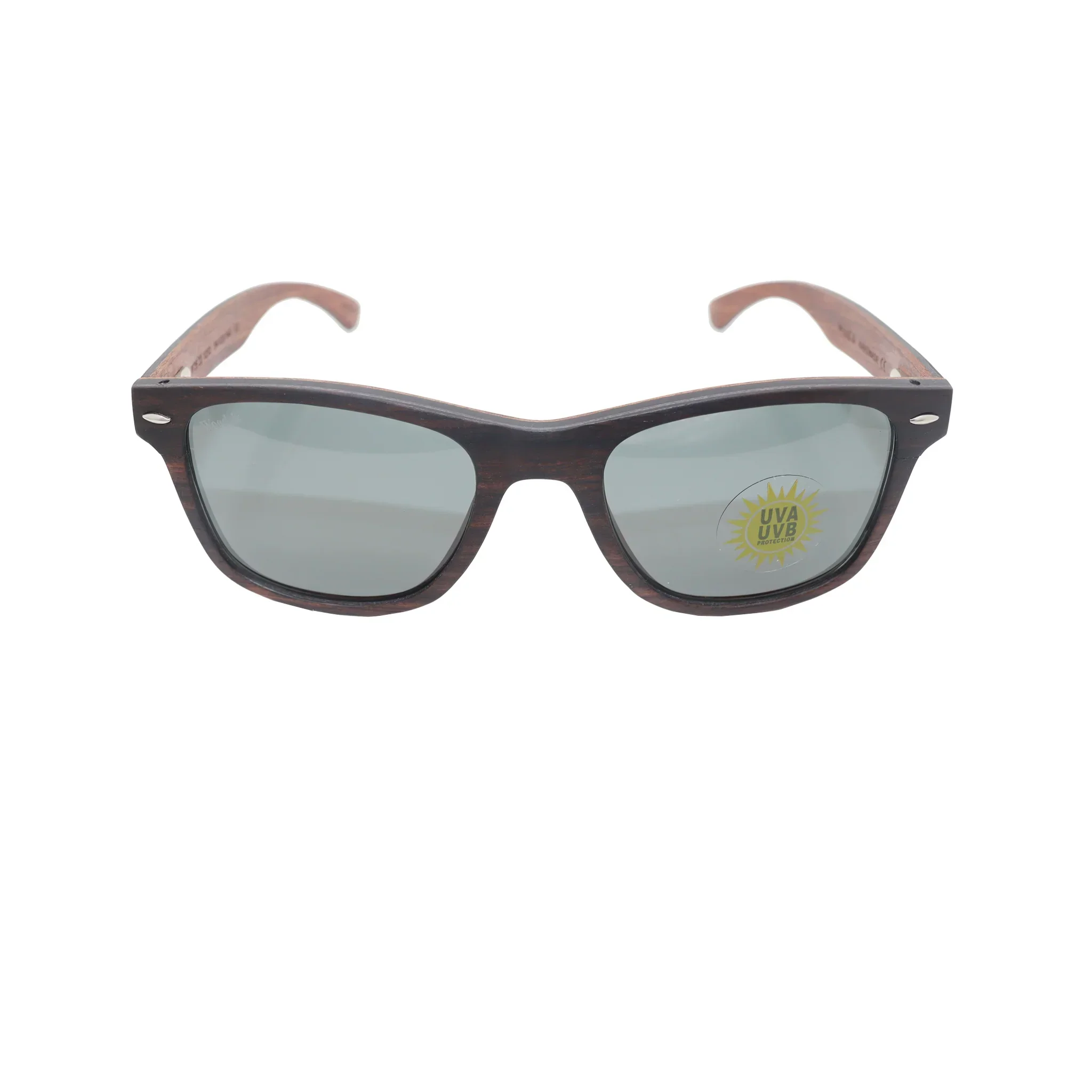 Wood& Brown Square Wood-Frame Full Rim Sunglasses