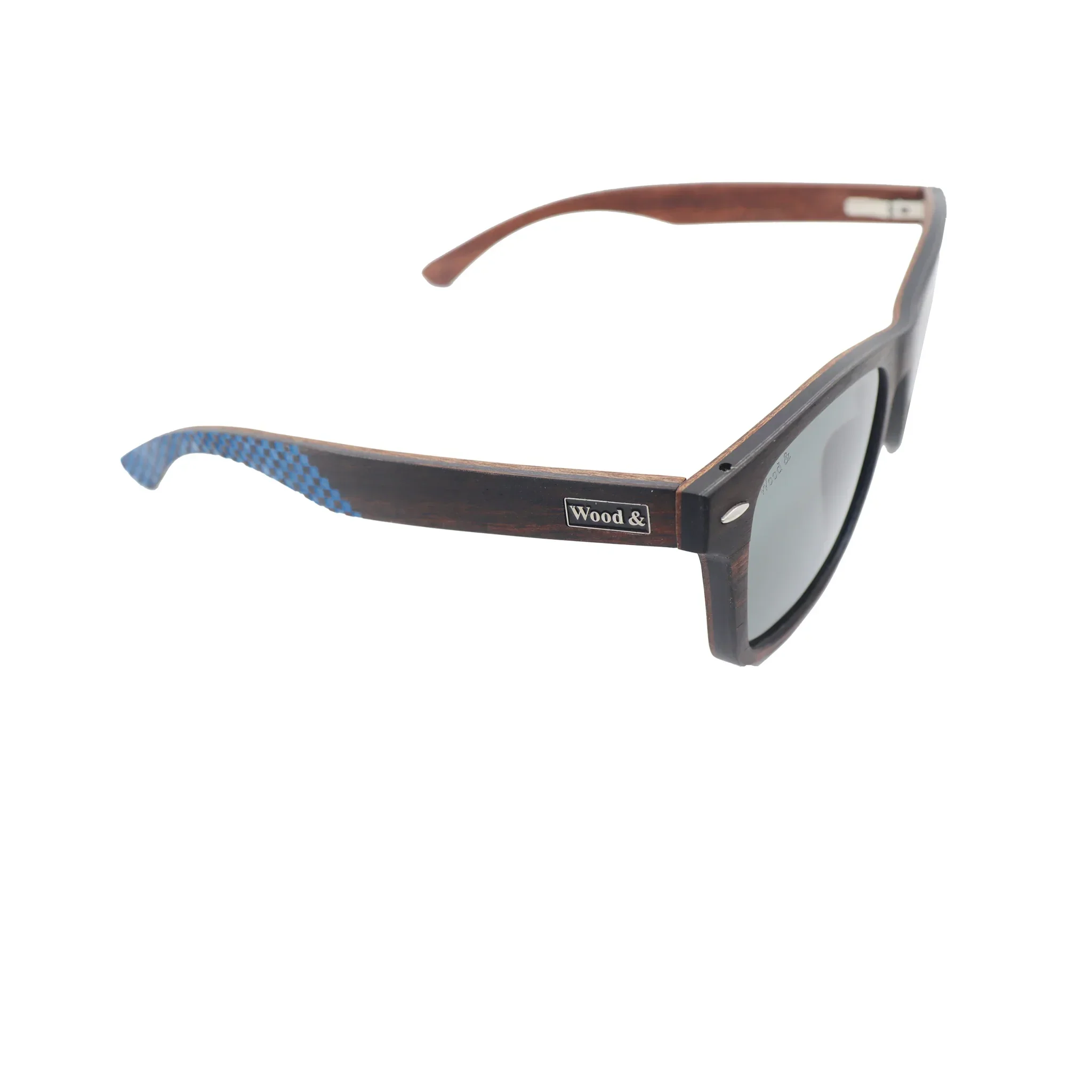 Wood& Brown Square Wood-Frame Full Rim Sunglasses - Image 2